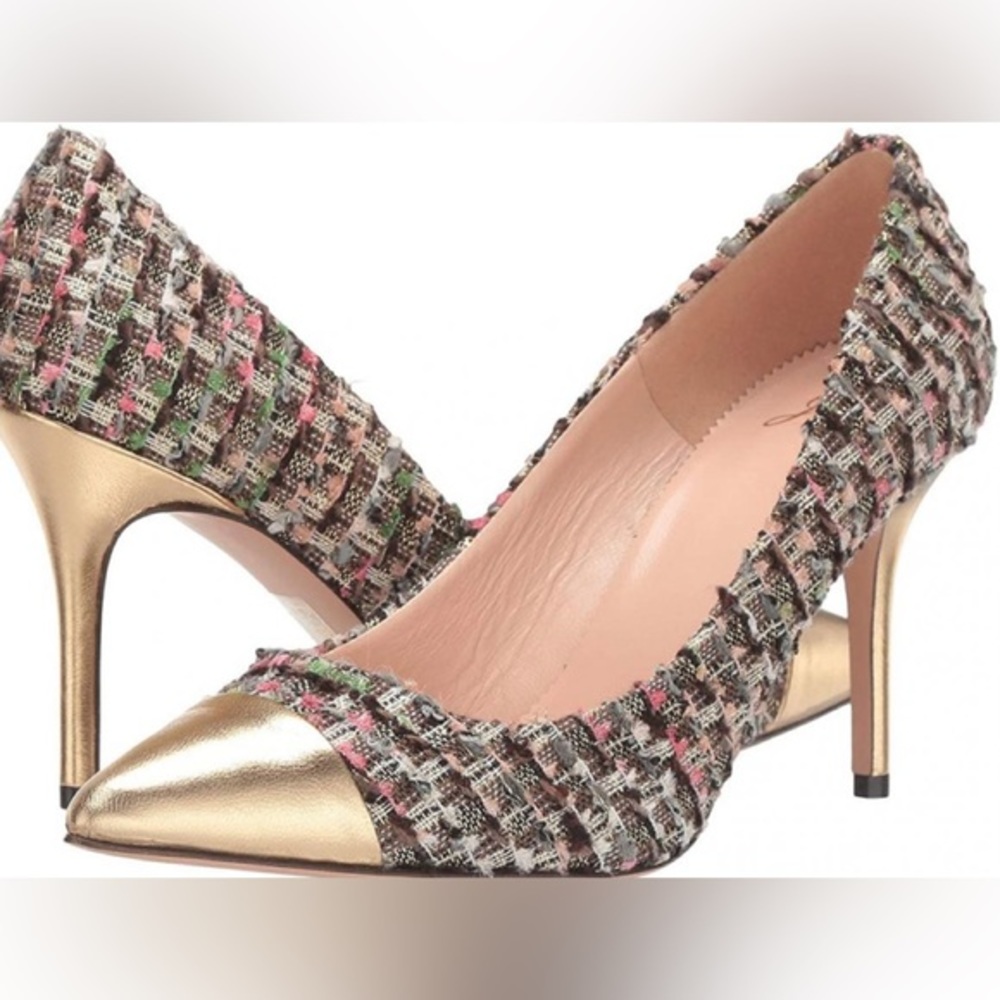 J. Crew Tweed Cap Toe Elsie Pump Pink/Brown/Gold size 8 1/2